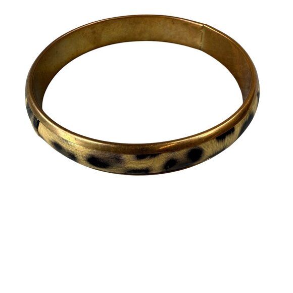 Vintage Gold-Tone Animal Print Bangle Bracelet Leopard Pattern Women - Picture 1 of 15